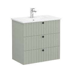 VVitra Root Groove 69498 Lavabo Dolabı, Üç Çekmeceli, 80 Cm, Mat Retro Yeşil, Köşeli Lavabolu